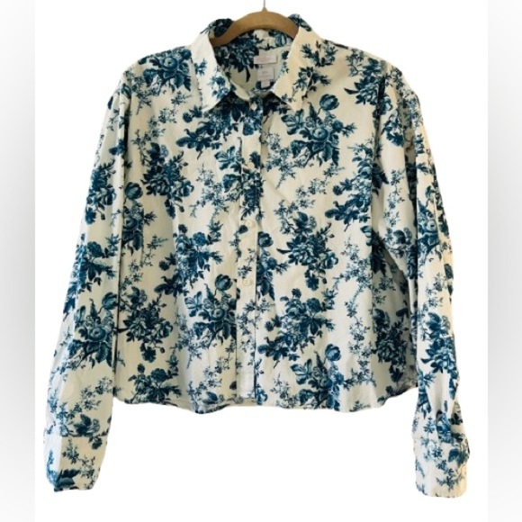 Gap LoveShackFancy Collab Floral Cropped Button Up Shirt. Size M - Picture 3 of 7